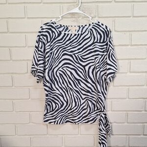 Michael Kors Oversized Navy & White Zebra Print Tie Knot Blouse. Size Small NWOT